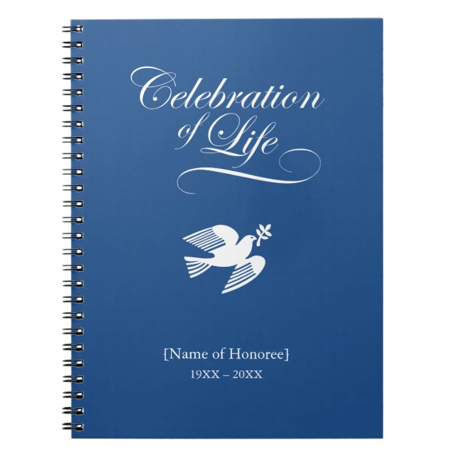 Peace Dove Celebration of Life Memorial Notebook (Front)