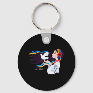 peace dove girl Support Ukraine Stand With Ukraini Keychain
