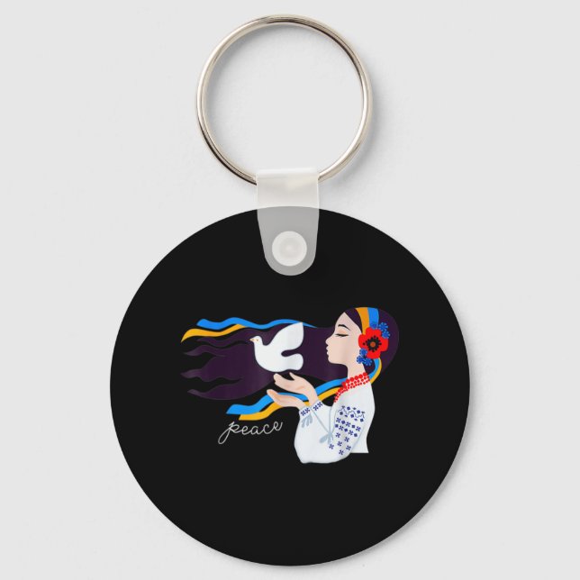 peace dove girl Support Ukraine Stand With Ukraini Keychain (Front)