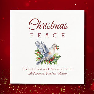 Peace Dove Holly Christian Christmas Napkin