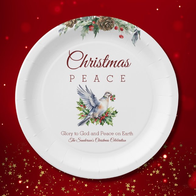 Peace Dove Holly Christian Christmas Paper Plate (Creator Uploaded)
