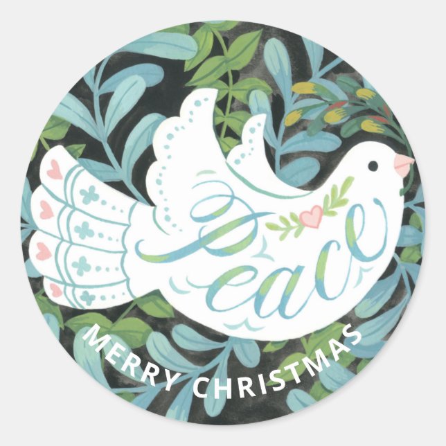 Peace Dove Illustrated Christmas Classic Round Sticker (Front)
