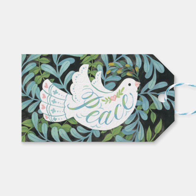 Peace Dove Illustrated Christmas Gift Tags (Front (Horizontal))