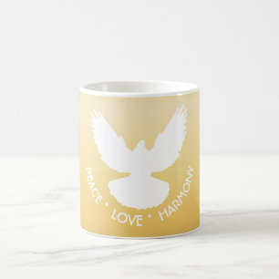 Peace Dove in Flight White on Gold Simply Elegant  Coffee Mug
