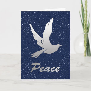 Peace Dove in Silver on a Starry Sky Background Holiday Card