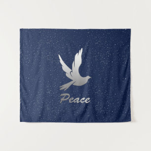 Peace Dove in Silver on a Starry Sky Background  Tapestry