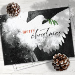 Peace Dove Merry Christmas Black White Red Holiday Card<br><div class="desc">These 7" x 5" flat Christmas greeting cards feature an abstract dove in shades of black,  white and red. "Merry Christmas" in black and red along with a green olive branch. Customize with your family name and year.</div>