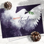 Peace Dove Merry Christmas Deep Purple Holiday Card<br><div class="desc">These 7" x 5" flat Christmas greeting cards feature an abstract dove in shades of purple. "Merry Christmas" in burnt orange and deep purple along with a green olive branch. Customize with your family name and year.</div>