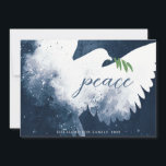 Peace Dove Navy Blue Holiday Card<br><div class="desc">These 7" x 5" flat holiday greeting cards feature an abstract dove in shades of navy blue. "peace" in blue along with a green olive branch. Customize with your family name and year.</div>