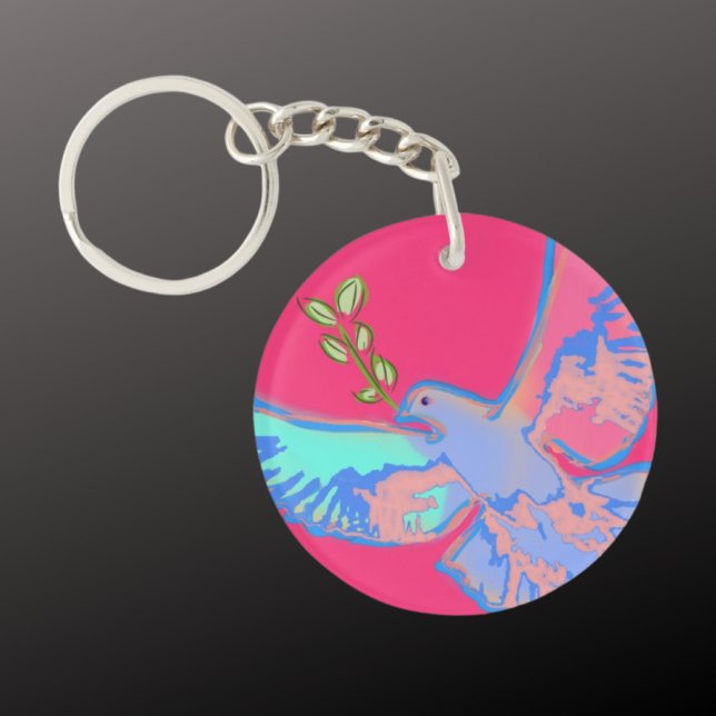 Peace dove, no war hot pink keychain (Creator Uploaded)