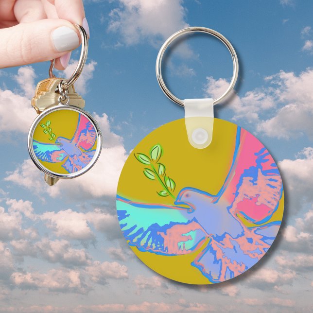 Peace dove, no war yellow  keychain (Creator Uploaded)