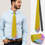 Peace dove, no war yellow tie<br><div class="desc">This beautiful custom tie feature a colourful and artistic peace dove in pink blue on yellow background in pop-art style. Ideal way to beautifully show your attitude to peace and freedom, against war and violence. For pacifists, anti-war demonstrations and peace seekers.</div>