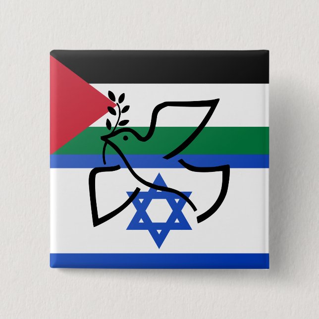 Peace Dove over Israel Palestine 2 Inch Square Button (Front)