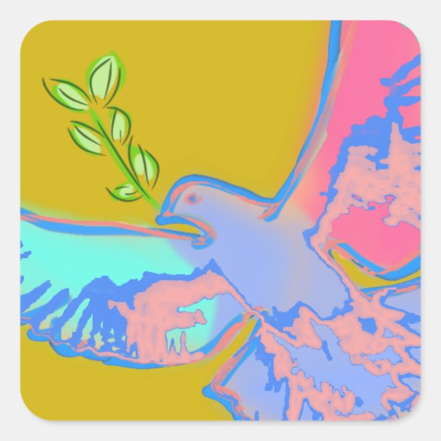 Peace dove Pop art in ochre yellow  Square Sticker (Front)