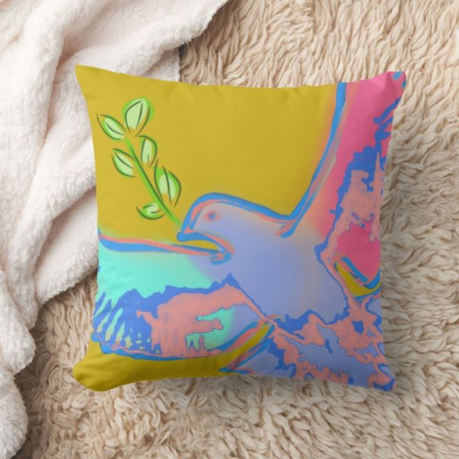 Peace dove Pop art in ochre yellow  Throw Pillow (Creator Uploaded)