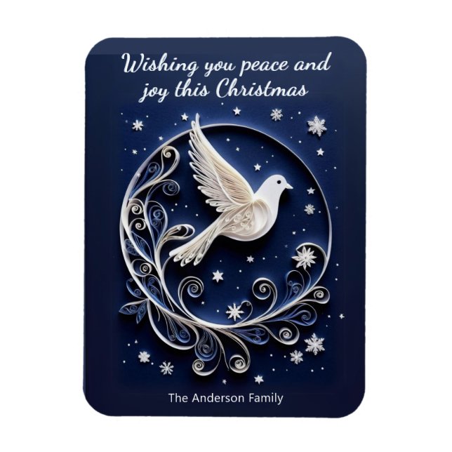 Peace Dove Pretty Faux Papercraft Christmas Magnet (Vertical)