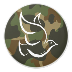 PEACE Dove Symbol Sign - Hippie Khaki Camouflage Ceramic Knob