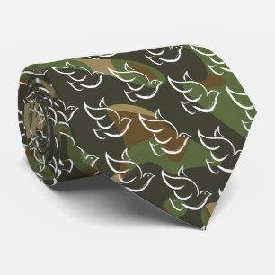PEACE DOVE Symbol Sign War Green Camouflage Tie