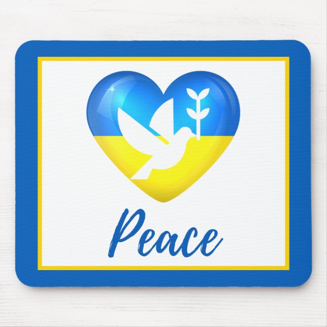 Peace Dove Ukraine Flag Heart  Mouse Pad (Front)