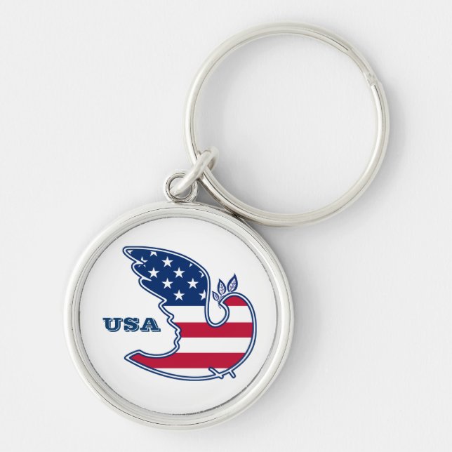 Peace Dove. USA Patriotic Gift Keychains (Front)