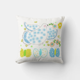 Peace Dove with butterflies and flowers Throw Pillow