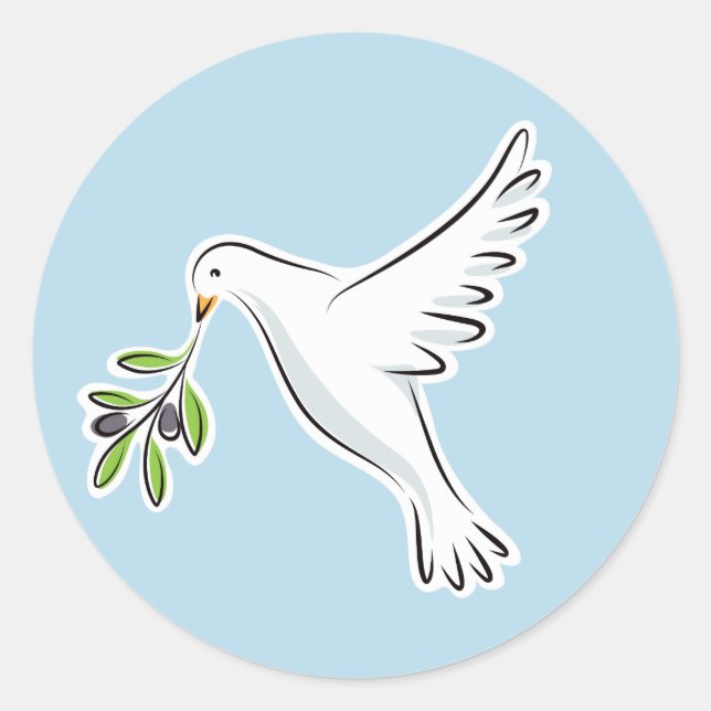 Peace dove with olive branch on blue background classic round sticker (Front)