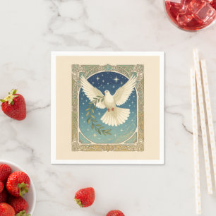 Peace Dove With Olive Sprig Decor  Napkin