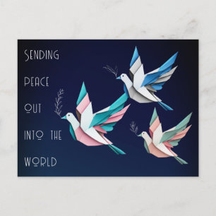 Peace doves origami pink blue Postcard