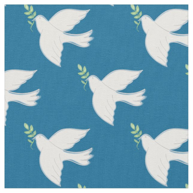Peace Doves Religious Christian Teal Fabric (Close Up)
