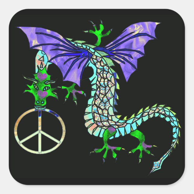 Peace Dragon Square Sticker (Front)