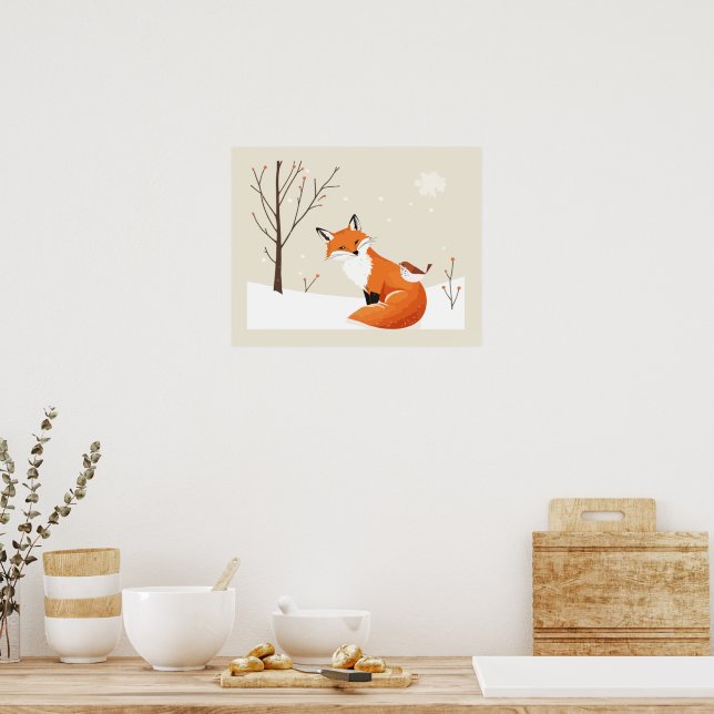 Peace Earth Minimalist Fox Bird Animal Poster (Kitchen)