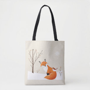 Peace Earth Minimalist Fox Bird Animal Tote Bag
