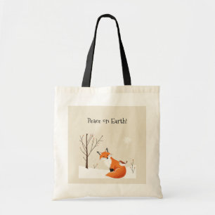 Peace Earth Minimalist Fox Bird Animal Tote Bag