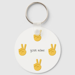 Peace Emoji Hand  and '' Your Name Here " Keychain