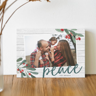Peace Farmhouse Holly Photo Holiday Card