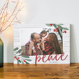 Peace Farmhouse Holly Photo Holiday Card