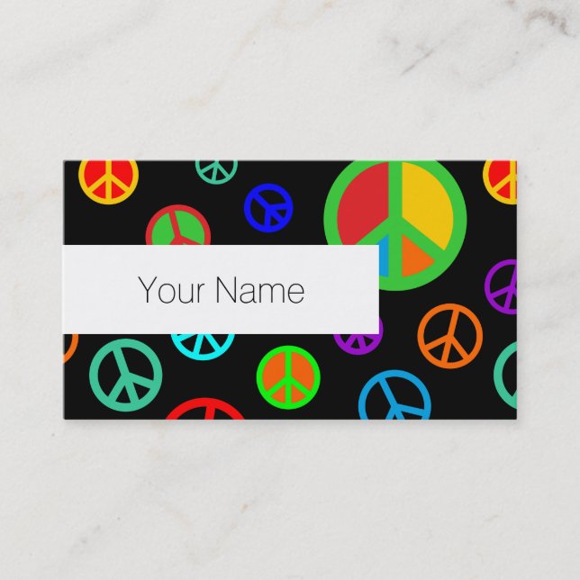 PEACE - Flat pattern multicolored + your backgr. Business Card (Front)