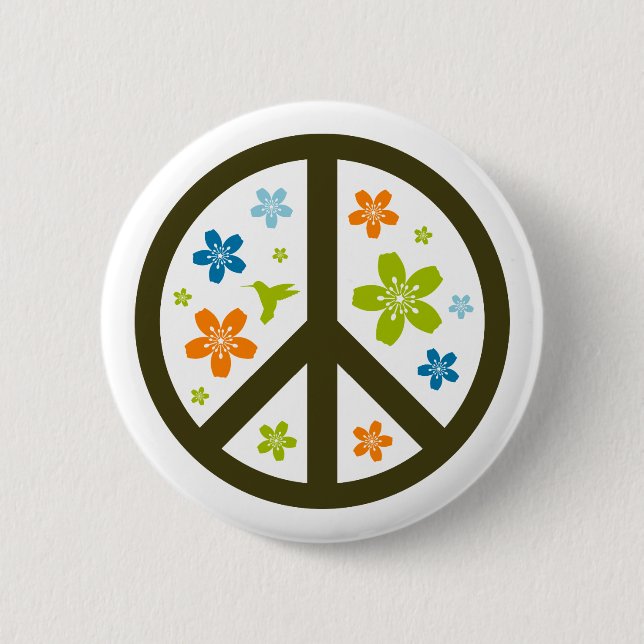 Peace Floral Design 2 Inch Round Button (Front)
