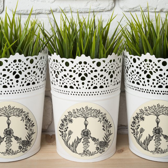 Peace Floral Drawing Cute Boho Hippie Flowers Art Classic Round Sticker (Creator Uploaded)