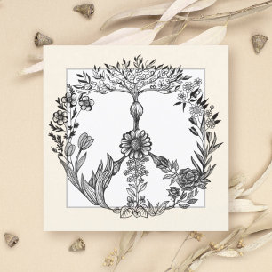 Peace Floral Drawing Cute Boho Hippie Flowers Art Invitation