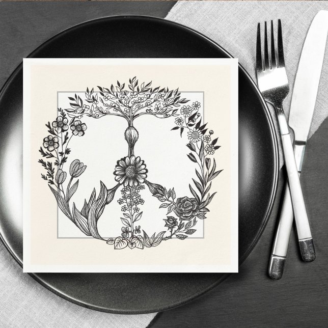 Peace Floral Drawing Cute Boho Hippie Flowers Art Napkin (Creator Uploaded)
