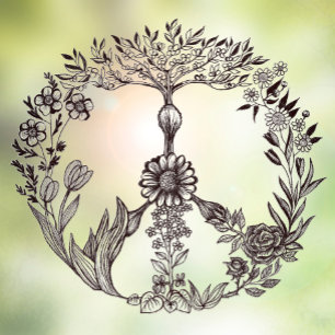 Peace Floral Drawing Cute Boho Hippie Flowers Art  Window Cling