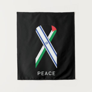 Peace for Israel and Palestine flags ribbon black Tapestry