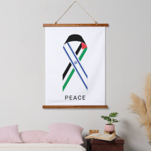 Peace for Israel and Palestine flags ribbon white Hanging Tapestry