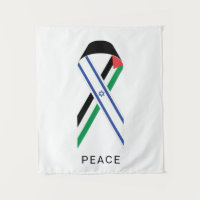 Peace for Israel and Palestine flags ribbon white