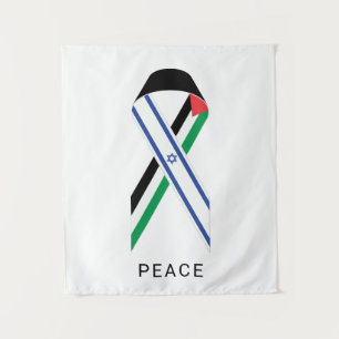 Peace for Israel and Palestine flags ribbon white Tapestry
