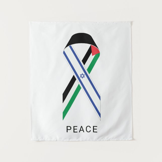 Peace for Israel and Palestine flags ribbon white Tapestry (Front)