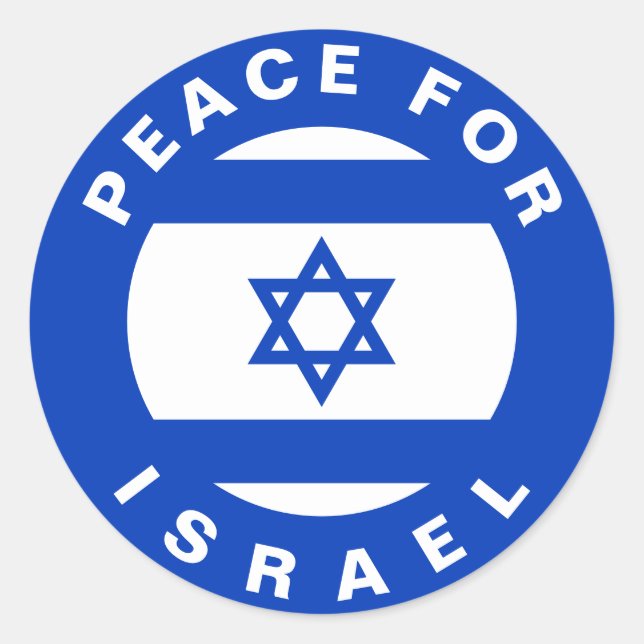 Peace for Israel blue white custom text and flag Classic Round Sticker (Front)