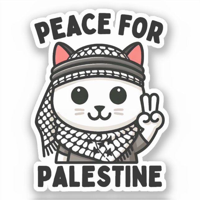 Peace For Palestine Cute Cat Peace Sign (Front)