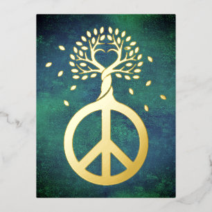 Peace For Trees - Flower Power Heart 1 Foil Holiday Postcard